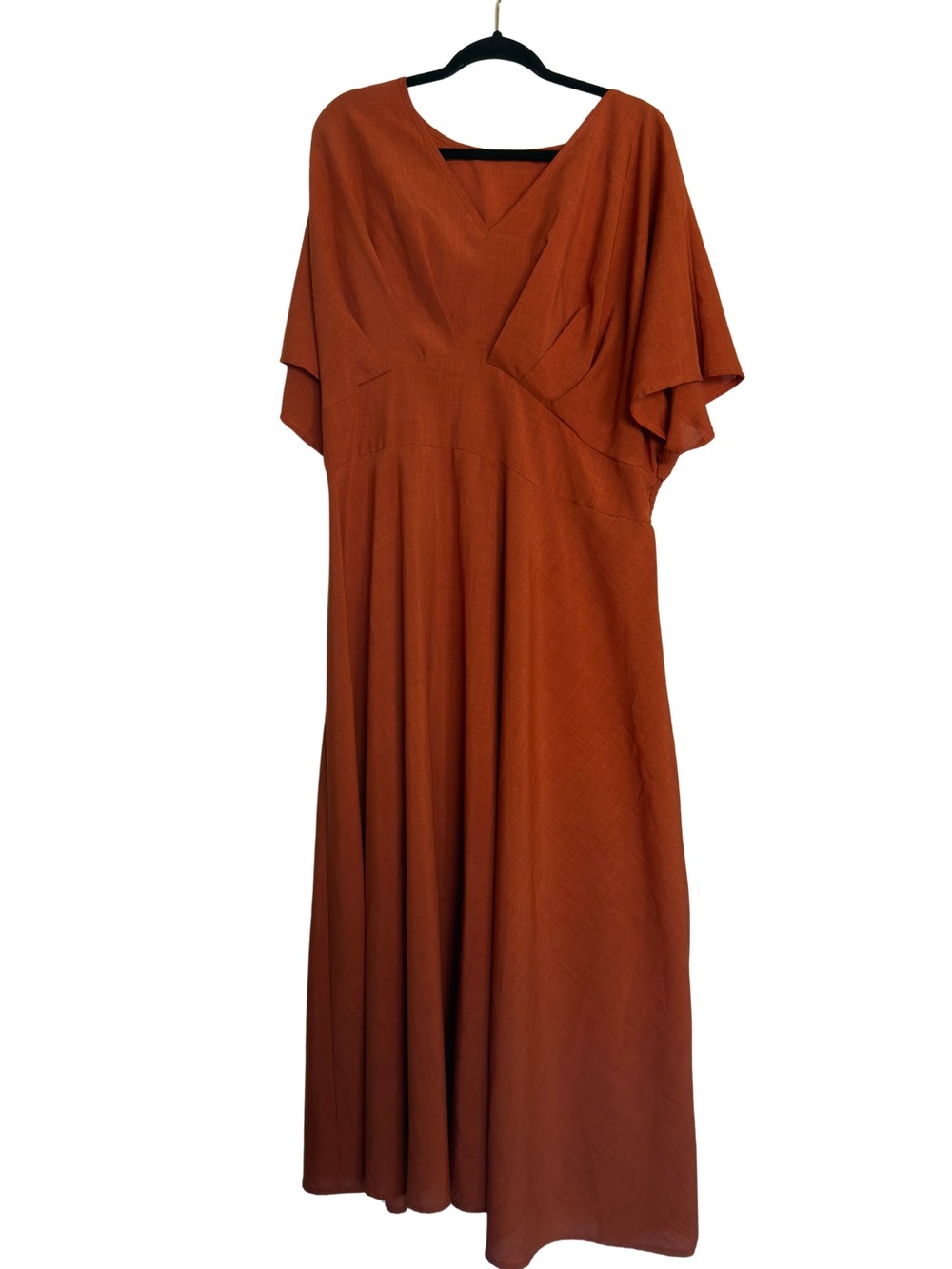 Plus Size Rust Orange V-Neck Maxi Dress - Classic Flowy Silhouette